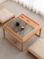 산서 레드 오크 수납 티테이블 발코니 로우 티테이블 젠 다다미 플랫폼 소형 심플 2인용 티테이블 - 이미지 3