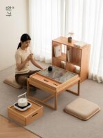 산서 레드 오크 수납 티테이블 발코니 로우 티테이블 젠 다다미 플랫폼 소형 심플 2인용 티테이블 - 이미지 5