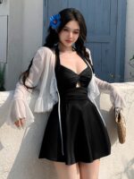 2025년 신작 살짝 뚱뚱한 여자 큰 사이즈 뚱뚱 mm 수영복 여자 원피스 스커트 스타일 슬리밍 배 가리기 온천 휴가 수영복