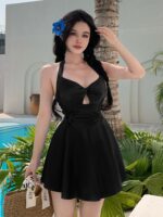 2025년 신작 살짝 뚱뚱한 여자 큰 사이즈 뚱뚱 mm 수영복 여자 원피스 스커트 스타일 슬리밍 배 가리기 온천 휴가 수영복 - 이미지 2