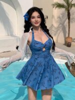 2025년 신작 살짝 뚱뚱한 여자 큰 사이즈 뚱뚱 mm 수영복 여자 원피스 스커트 스타일 슬리밍 배 가리기 온천 휴가 수영복 - 이미지 3