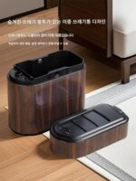 새로운 중국식 스마트 쓰레기통 목재 무늬 틈새 유도등 고급 고급 가정 주방 거실 전기 자동 - 이미지 2
