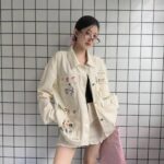 카카미 13라인 여름 한국 스타일 니치 디자인 만화 문자 대비 컬러 루즈 데님 재킷 S5512 - 이미지 2