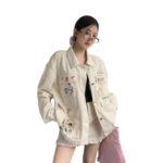 카카미 13라인 여름 한국 스타일 니치 디자인 만화 문자 대비 컬러 루즈 데님 재킷 S5512 - 이미지 5