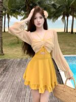 수영복 여성 2025년 여름 신상품 고급 원피스 드레스 스타일 배를 가리고 날씬한 보수적인 학생을 보여주는 아름다운 해변 휴가 스타일