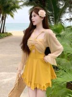 수영복 여성 2025년 여름 신상품 고급 원피스 드레스 스타일 배를 가리고 날씬한 보수적인 학생을 보여주는 아름다운 해변 휴가 스타일 - 이미지 2