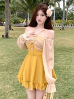 수영복 여성 2025년 여름 신상품 고급 원피스 드레스 스타일 배를 가리고 날씬한 보수적인 학생을 보여주는 아름다운 해변 휴가 스타일 - 이미지 3