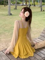 수영복 여성 2025년 여름 신상품 고급 원피스 드레스 스타일 배를 가리고 날씬한 보수적인 학생을 보여주는 아름다운 해변 휴가 스타일 - 이미지 4