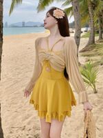 수영복 여성 2025년 여름 신상품 고급 원피스 드레스 스타일 배를 가리고 날씬한 보수적인 학생을 보여주는 아름다운 해변 휴가 스타일 - 이미지 5