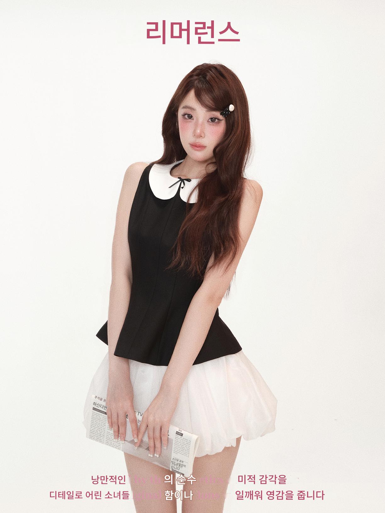 main_942461373706_0 스위트 페어 런던 올드 드림 2025 여름 신상품 인형 칼라 블랙 탑 + 화이트 투투 스커트 - 이미지 1