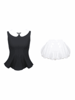 스위트 페어 런던 올드 드림 2025 여름 신상품 인형 칼라 블랙 탑 + 화이트 투투 스커트 - 이미지 5