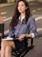 한쉐 스타 동일 스타일 스티칭 콘트라스트 스트라이프 셔츠 여성 고급 디자인 틈새 출퇴근 긴팔 카디건 셔츠 - 이미지 3