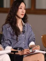 한쉐 스타 동일 스타일 스티칭 콘트라스트 스트라이프 셔츠 여성 고급 디자인 틈새 출퇴근 긴팔 카디건 셔츠 - 이미지 4