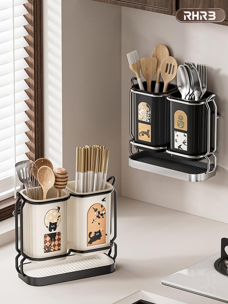 main_958791615620_0 일본 RHRB 주방 젓가락 통 조리대 젓가락 바구니 식기 숟가락 물받이 보관 상자 무료 펀칭 젓가락 케이지 랙 - 이미지 1