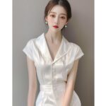 2025년 여름 유럽 고급 화이트 새틴 점프수트, 몸에 꼭 맞는 작은 체형의 원피스 하이웨이스트 점프수트 - 이미지 4