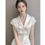 2025년 여름 유럽 고급 화이트 새틴 점프수트, 몸에 꼭 맞는 작은 체형의 원피스 하이웨이스트 점프수트 - 이미지 5