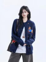 작은 미국 복고풍 자수 만화 포니 카디건 재킷 여성용 느슨한 캐주얼 커플 재킷 - 이미지 2