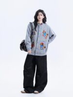 작은 미국 복고풍 자수 만화 포니 카디건 재킷 여성용 느슨한 캐주얼 커플 재킷 - 이미지 3