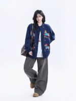 작은 미국 복고풍 자수 만화 포니 카디건 재킷 여성용 느슨한 캐주얼 커플 재킷 - 이미지 4