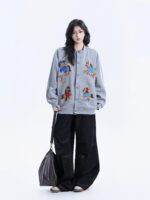 작은 미국 복고풍 자수 만화 포니 카디건 재킷 여성용 느슨한 캐주얼 커플 재킷 - 이미지 5