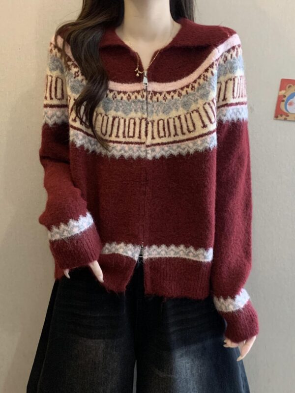 페어아일 빈티지 자카드 니트 카디건 스웨터 재킷 여성 봄 가을 플러스 사이즈 팻 MM 올해 인기 상의