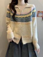 페어아일 빈티지 자카드 니트 카디건 스웨터 재킷 여성 봄 가을 플러스 사이즈 팻 MM 올해 인기 상의 - 이미지 2