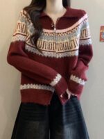 페어아일 빈티지 자카드 니트 카디건 스웨터 재킷 여성 봄 가을 플러스 사이즈 팻 MM 올해 인기 상의 - 이미지 3