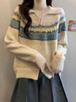 페어아일 빈티지 자카드 니트 카디건 스웨터 재킷 여성 봄 가을 플러스 사이즈 팻 MM 올해 인기 상의 - 이미지 4