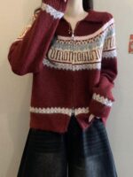 페어아일 빈티지 자카드 니트 카디건 스웨터 재킷 여성 봄 가을 플러스 사이즈 팻 MM 올해 인기 상의 - 이미지 5