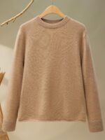 가을, 겨울 라운드넥 캐시미어 스웨터 여성용 루즈한 솔리드 컬러 레이지 긴팔 울 소프트 글루티너스 니트 바텀 셔츠 탑