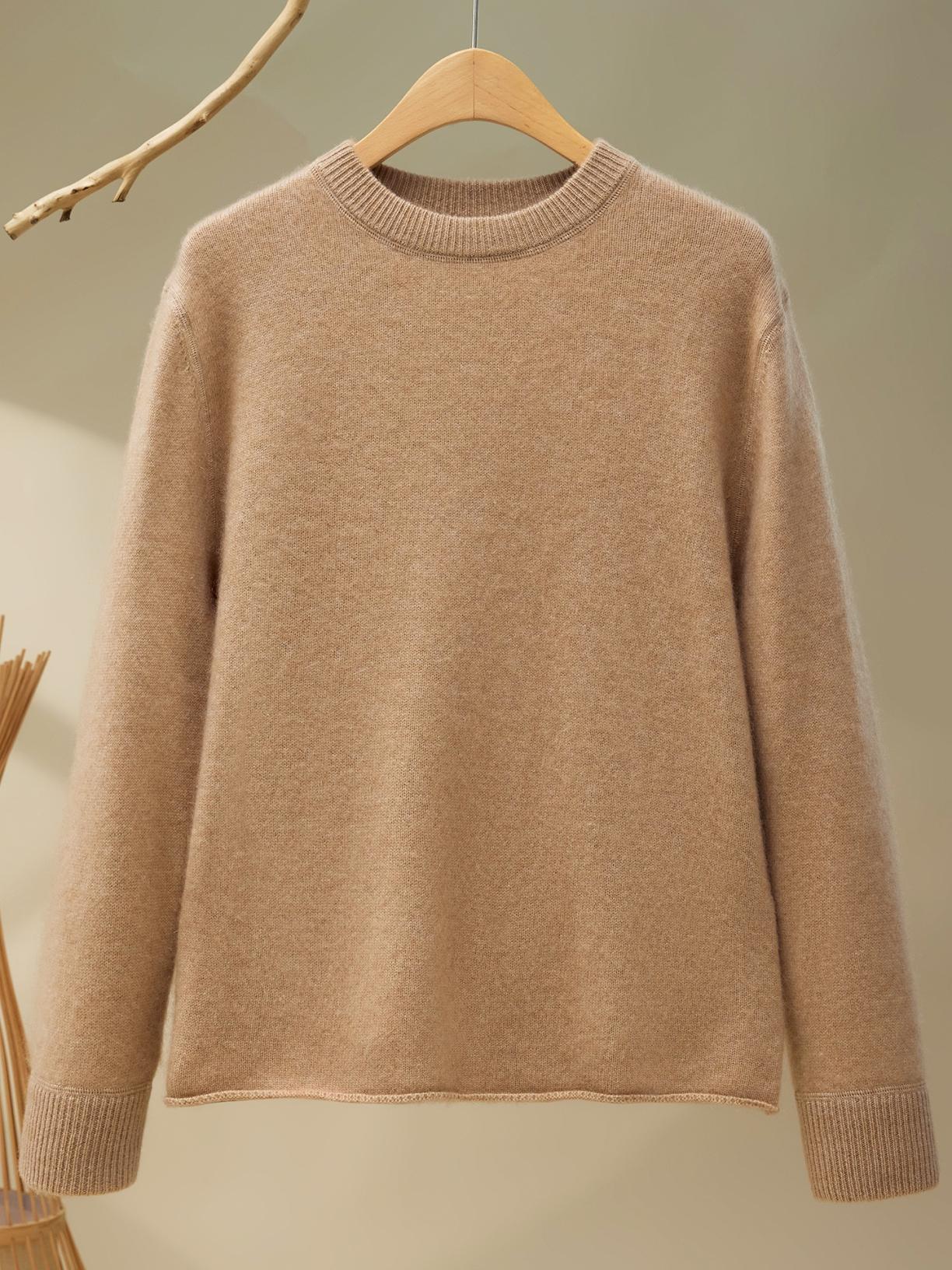 main_972167888374_0 가을, 겨울 라운드넥 캐시미어 스웨터 여성용 루즈한 솔리드 컬러 레이지 긴팔 울 소프트 글루티너스 니트 바텀 셔츠 탑 - 이미지 1