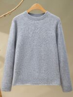 가을, 겨울 라운드넥 캐시미어 스웨터 여성용 루즈한 솔리드 컬러 레이지 긴팔 울 소프트 글루티너스 니트 바텀 셔츠 탑 - 이미지 2