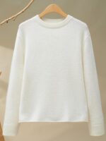 가을, 겨울 라운드넥 캐시미어 스웨터 여성용 루즈한 솔리드 컬러 레이지 긴팔 울 소프트 글루티너스 니트 바텀 셔츠 탑 - 이미지 3