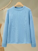 가을, 겨울 라운드넥 캐시미어 스웨터 여성용 루즈한 솔리드 컬러 레이지 긴팔 울 소프트 글루티너스 니트 바텀 셔츠 탑 - 이미지 4