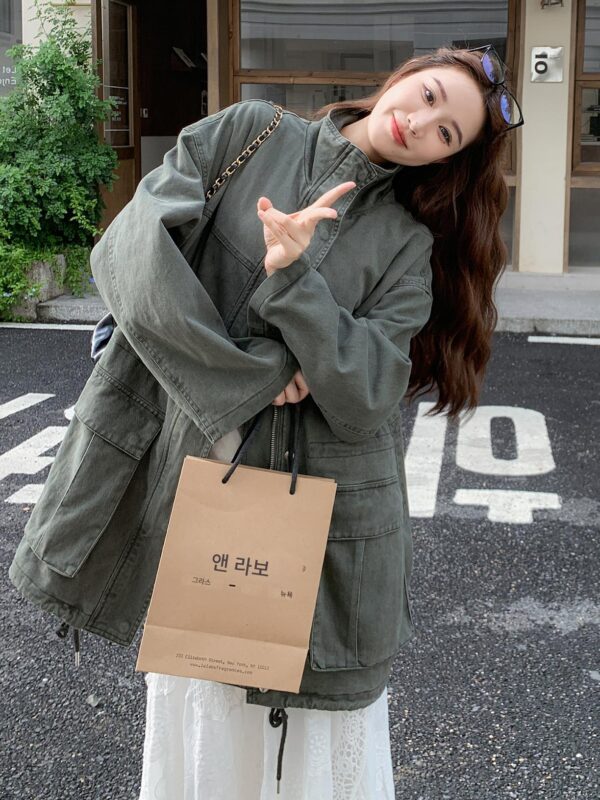 시원하고 세련된 레트로 데님 재킷 여성 가을 ​​2025 새로운 한국 스타일 고급 루즈 캐주얼 작업복 윈드브레이커