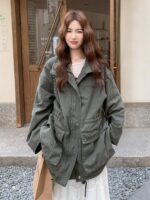 시원하고 세련된 레트로 데님 재킷 여성 가을 ​​2025 새로운 한국 스타일 고급 루즈 캐주얼 작업복 윈드브레이커 - 이미지 3