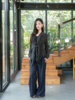 초가을 니트 스웨터 여성 2025 신상품 가을 레이지 스타일 카디건 투피스 세트 가을 웨어 네이비 블루 웨어 허리 - 이미지 2