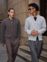 VLABMADE 레트로 올드머니 스타일 다크 스트라이프 자카드 * 더블 지퍼 폴로 스웨터 울 블렌드 스웨터