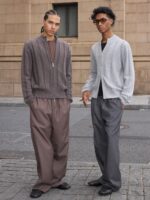 VLABMADE 레트로 올드머니 스타일 다크 스트라이프 자카드 * 더블 지퍼 폴로 스웨터 울 블렌드 스웨터 - 이미지 2