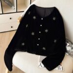 가벼운 중국 스타일 새로운 중국 스타일 재킷 젊은 스타일 라운드 넥 비즈 카디건 겉옷 여성 가을 ​​실크 벨벳 고급 상의 - 이미지 4