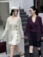 한국 레트로 케이블 니트 투피스 슈트 여성 가을 ​​겨울 레이지 스타일 홀터넥 캐미솔 스웨터 재킷 카디건 - 이미지 2