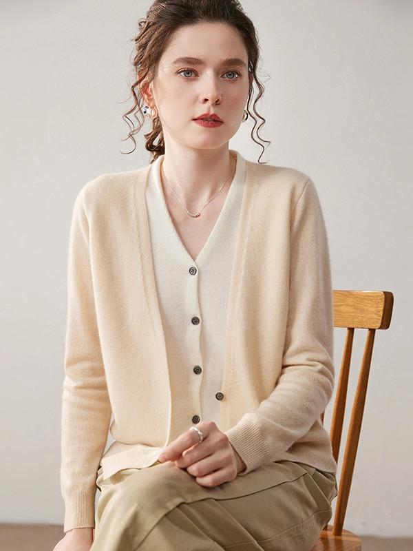 가짜 2피스 100% 순수 캐시미어 카디건 여성용 V넥 재킷 니트 캐시미어 컬러 매칭 루즈 롱슬리브 탑 아우터웨어