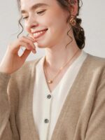 가짜 2피스 100% 순수 캐시미어 카디건 여성용 V넥 재킷 니트 캐시미어 컬러 매칭 루즈 롱슬리브 탑 아우터웨어 - 이미지 5