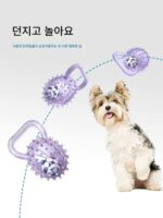 Qzee 강아지 장난감 손잡이 가시 공 소리 갈기 이빨 청소 던지기 재미 가벼운 반려 동물 장난감 - 이미지 3
