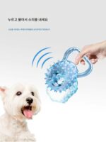 Qzee 강아지 장난감 손잡이 가시 공 소리 갈기 이빨 청소 던지기 재미 가벼운 반려 동물 장난감 - 이미지 4
