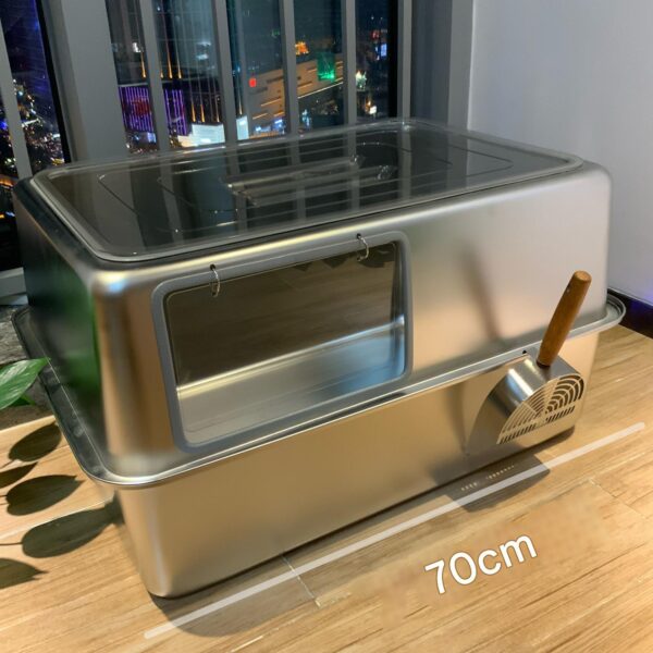 스테인리스 스틸 고양이 화장실 완전 밀폐형 초대형 고양이 화장실 70cm 펜스 메인 강화 방수 및 방취