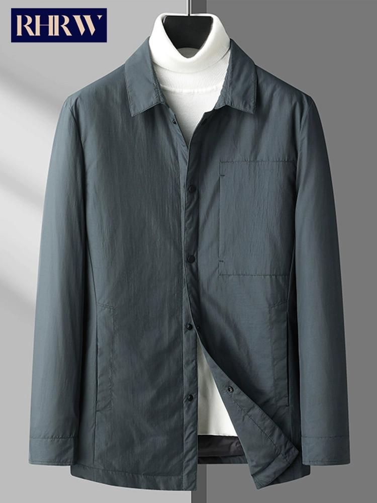 main_985566216374_0 RHRW 남성용 경량 셔츠 스타일 다운 재킷, 2025년 겨울 신상품, 라펠, 캐주얼 비즈니스 스타일, 따뜻하고 주름 없는 아우터웨어 - 이미지 1