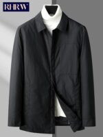 RHRW 남성용 경량 셔츠 스타일 다운 재킷, 2025년 겨울 신상품, 라펠, 캐주얼 비즈니스 스타일, 따뜻하고 주름 없는 아우터웨어 - 이미지 2