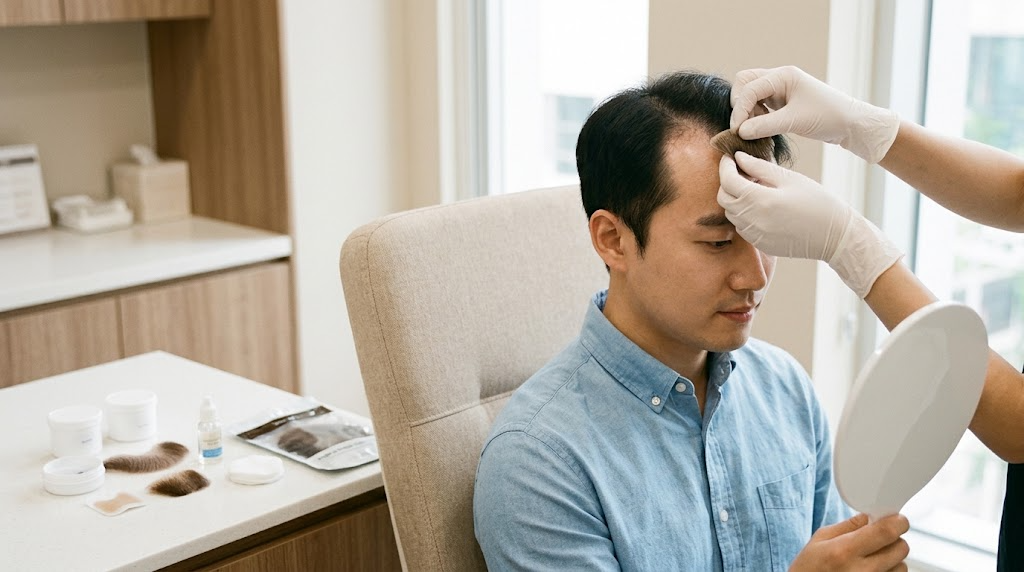남성 이마 M자 패치: 이마 라인만 감쪽같이 커버하는 M자 전용 헤어패치 부착 꿀팁 2 남성 이마 M자 패치 관련 이미지 1