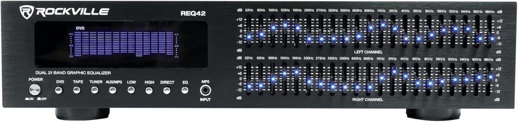 Rockville REQ42-B Black 19" Rack Mount 2 x 21 Band Graphic Equalizer EQ